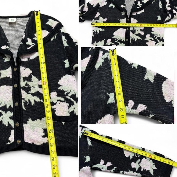 Generra Black floral large collar grandmacore cardigan button & pockets Size M - Picture 7 of 7